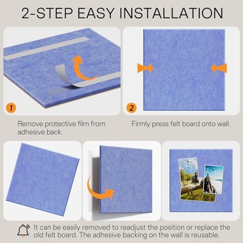 MaxGear Felt Bulletin Board 36" x 24", Sky Blue Felt Wall Tiles Push Pins