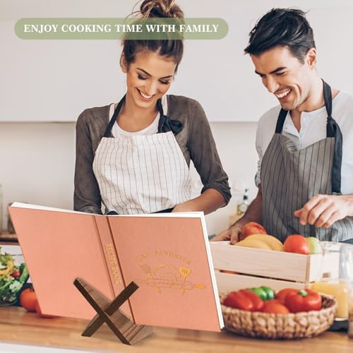 Lanpn B5 Blank Recipe Book Cookbook for 70 Recipes, Leather Cover Waterproof Empty Cooking Journal to Write in Your Own Recipes, Recipe Notebook with Stickers to Organize Your Family Recipes, Rose