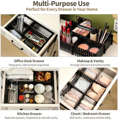 Adjustable Drawer Dividers, Cut-to-Fit DIY Organizers, Black 32 Pack