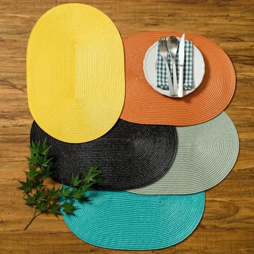 AHHFSMEI Placemats Set of 6 for Dining Table Washable Woven Non-Slip 18x12 inches Placemat Heat-Resistant Durable Table Mats for Dining Table Easy to Clean (Oval Yellow, 6)