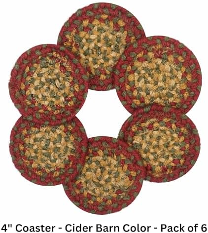 Homespice Cider Barn Braided Coasters for Rustic Decor, Round 4" Set of 6