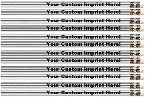 Personalized Custom Pencils - Round - Glitz & Glitter Full Color Print w/your name, message, text or logo - Customizable - Made in USA - Great gift ideas - 12/Set (SIZZLING SILVER METALLIC FOIL)