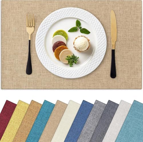 Homaxy Cloths Placemats for Dining Table Set of 12, 13" x 19", Flaxen