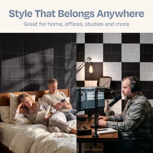 Acoustic Panels 12-Pack Soundproof Wall Panels 12"x12"x0.4" Decorative Sound Dampening for Your Home, Office, Studio, Bedroom & More with Unique GridFrame Carving [Deep Black]