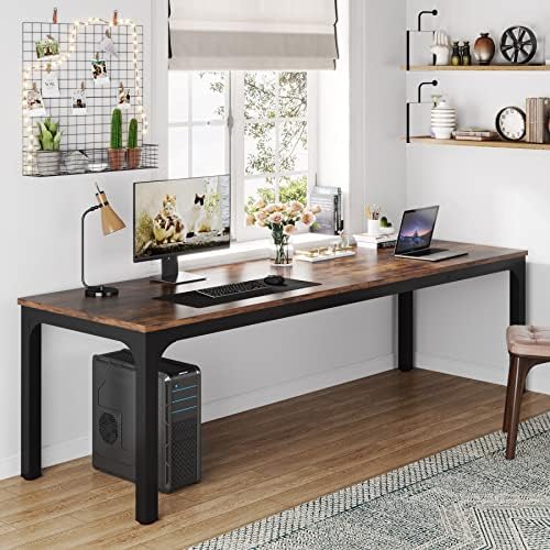 Tribesigns 78.7 Inches Extra Long Computer Desk 2 Person Desk, Double Long Desk, Workstaion for Home Office, Brown+Black