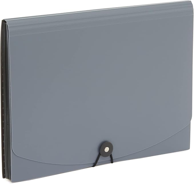 Amazon Basics Expanding File Folder, Document Organizer with 13 Pockets, Letter Size, Waterproof, Black & Gray, 12-Pack