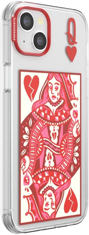 PopSockets iPhone 14 Phone Case with MagSafe- Heart Queen | Magnetic, Wireless Charging, Camera & Drop Protection, Heart, Valentines, Red, Textured