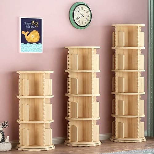 GAMAK Rotating Bookshelf Kids Bookshelf with Storage Small Bookshelf 360 Display 2-4 Tier Floor Standing Bookcase Used in Bedrooms Study Room (Size : Lace Edge, Color : Three)