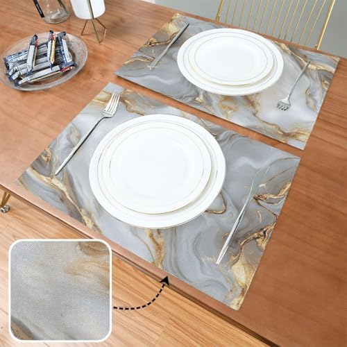ALAZA White Gold Marble Pattern 1 PC Placemats Rectangle Table Mat for Dining Table Restaurant Kitchen Home Decor, 12" x 18"