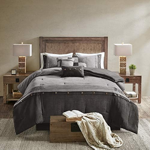 Madison Park Faux Suede King Comforter Set with Bed Skirt, Grey 7pc