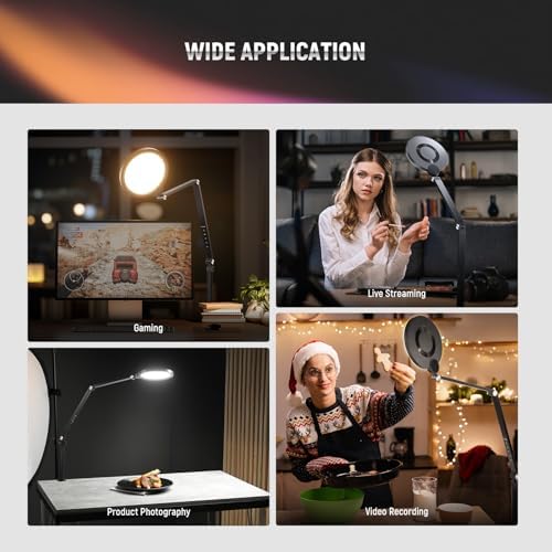 NEEWER Basics 18W 7" Desktop Ring Light with Stand for Desk, Video Conference Streaming Recording Makeup Selfie Computer Laptop Zoom Lighting, Full Screen LED Circle Ringlight with Arm & C Clamp, R18