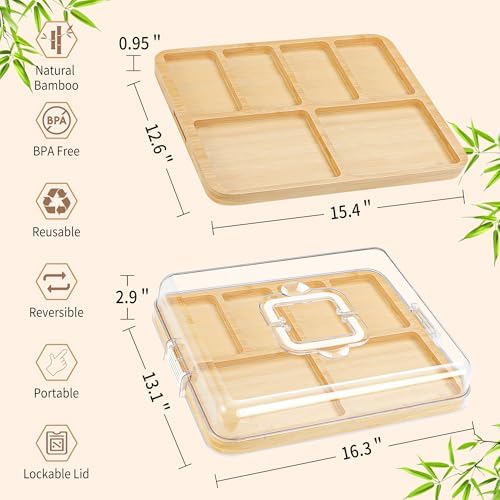 CAWIU Large Charcuterie Board with Lid, Portable Cheese Board & Snack Tray