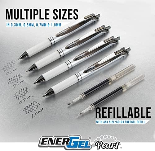 Pentel EnerGel RTX Pearl Liquid Gel Pen, (0.5mm) Needle Tip, Fine Line, Asstd. Ink, 14-Pk Plastic Box