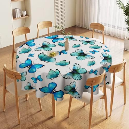 Blue Butterfly Tablecloth, Cute Animal Green Teal Butterfly Fantasy Wings Print Table Cover for Home Kitchen Outdoor Party Picnic Wedding Decor, 60x60in
