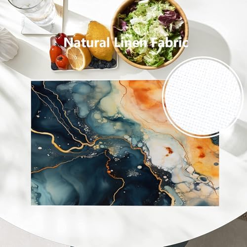 Batmerry Flowing Lines Vibrant Colors Linen Placemats Set of 4, Abstract Art with Fluid Forms Washable Table Mats for Kitchen Table Thickened Heat Insulation Dining Set Indoor Outdoor 12X18 in