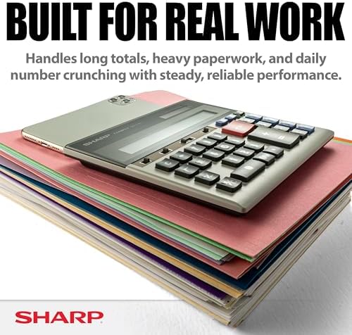 Sharp 12-Digit Commercial Dual Power Desktop Calculator, Business Functions with Memory & Markup Keys, Slim Adding-Machine Design Calculator, 6.9 x 7.3-Inches, Gray and Black (QS-2130)