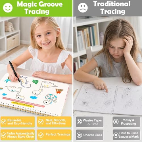 Magic Grooved Writing Practice Books, 96 Reusable Activities, Ages 3-8