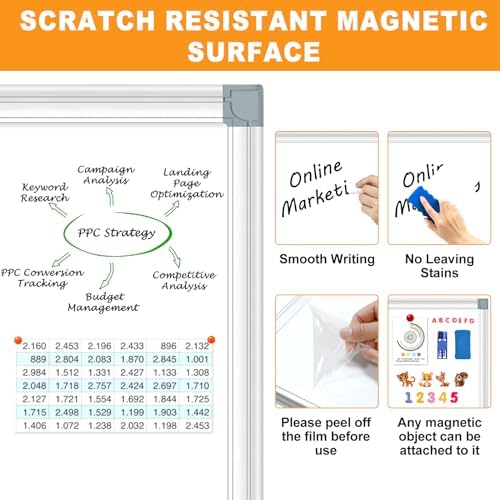 H-Qprobd Magnetic Whiteboard 24" x 18" Dry Erase White Board for Wall, Hanging Mounted Whiteboard with Aluminum Marker Tray
