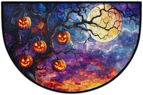 Moon Tree Half Round Door Mat Non Slip Washable Semi Circle Area Rug Absorbent Soft Half Moon Rug Floor Mat for Indoor Outdoor Kitchen Bathroom Patio Front Door Mat Decor