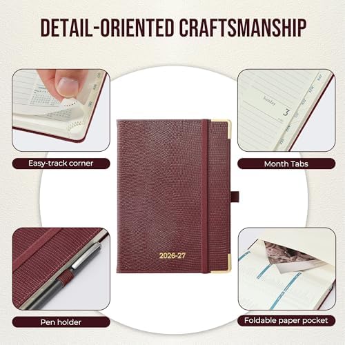 Planner 2026-2027 Weekly & Monthly Planner with Hourly Time Slots, 18 Month Academic Calendar July 2026 – Dec 2027, Vertical Layout, Monthly Tabs, Hardcover Business Agenda, Burgundy