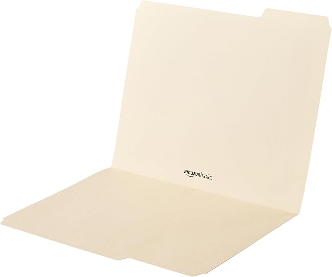 Amazon Basics Sturdy File Folders with Reinforced Tabs for Filing and Organization, 1/3-Cut Tab, Assorted Positions, Letter Size, 8.5x11 inches, Manila, 100-Pack