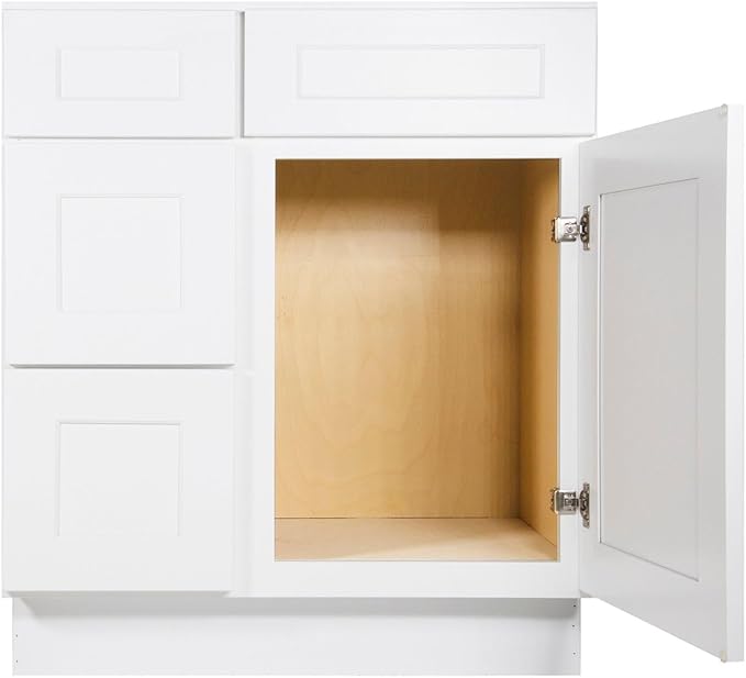 Furinno Shaker Left 3-Drawers Bath Vanity Cabinet, 1-Door, White | 21 D x 30 W x 34.5 H, Adjustable Hinges, Soft-Close Shaker-Style Door, Ready to Assemble, Plywood, for Bathroom, Washroom