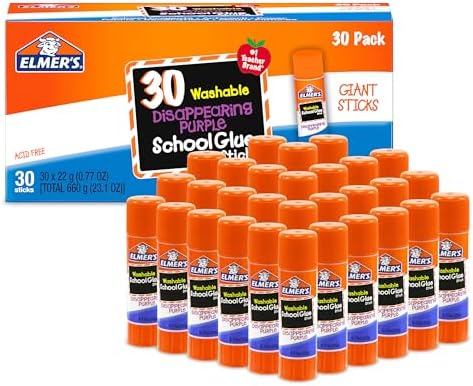 Elmer's Disappearing Purple School Glue Sticks, Washable, 22 Grams, 30 Count - Classroom Essentials, Arts & Crafts, #1 Teacher Brand