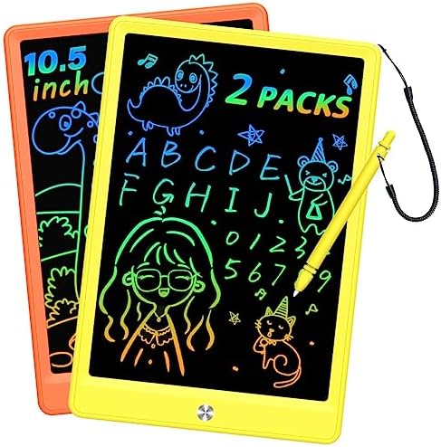 BUKEBU LCD Writing Tablet Doodle Board, Colorful Drawing Pad, Electronic Drawing Tablet, Drawing Pads,Travel Gifts for Kids Ages 3 4 5 6 7 8 Year Old Girls Boys (10.5 inch, Orange+Yellow)