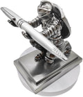 King's Guard Knight Pen Holder with Rollerball Pens, Medieval Warrior Desktop Organizer, Gothic Metal Desk Accessory Set, Silver Gift for Men