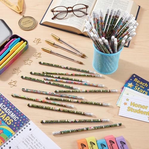 Tenceur 100 Pcs Honor Roll Pencils with Erasers Bulk 7.3 Inches Student Incentives Recognition Education Award Prize for Teacher School Classroom Reward Supplies