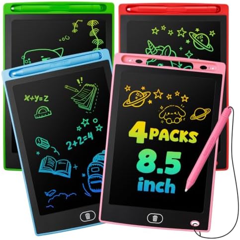 4 Pack LCD Writing Tablet for Kids, Erasable and Reusable Toddler Doodle Board in 8.5 inch, Ideal Educational Drawing Pad for Learning Toy for Ages 3-8 Gifts for Girls Boys