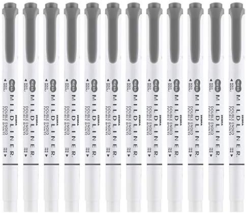 Zebra Pen MILDLINER No Bleed Highlighter, Dark Gray Color, Dual Tip, 12-Pk