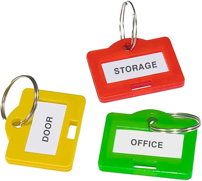 Barska Multi-Purpose Key Tags with Write-On Labels & Ring Holders - 100 Small Colored Tags- Key Chain Labels - Keychain tag- Id tag- Plastic Key Tags - Key Tags with Labels and Rings - Keytags