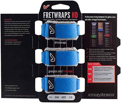 Gruv Gear Fret Wrap & Guitar Mute, Fretwrap for Acoustic, Electric & Bass | String Dampener Recording, Tapping & Practice Accessory (3 Pack, Medium Blue, Fits 5 String Bass, 7 String Guitar)