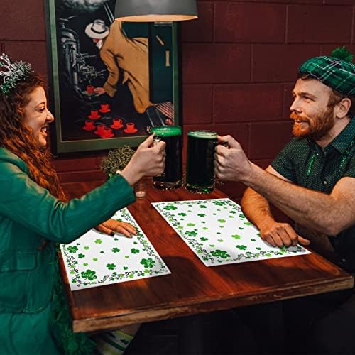 St. Patrick's Day Placemats Set of 6, Green Shamrock Irish Clover Heat Resistant Washable Dining Table Mats Seasonal Spring Holiday Farmhouse Decor for Kitchen&Table Linens Outdoor Indoor