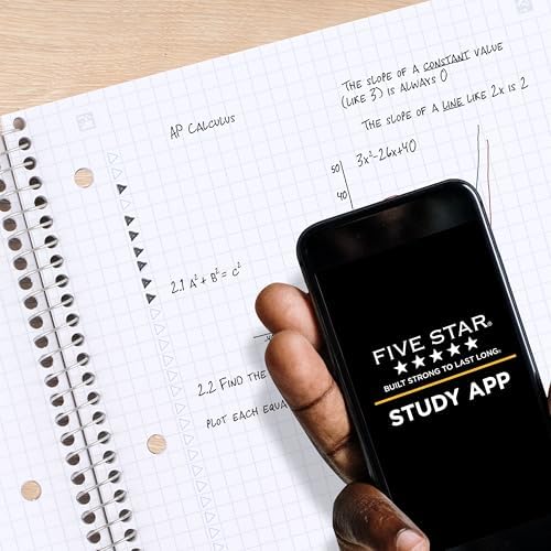 Five Star Spiral Notebook + Study App,1 Subject,Graph Ruled Paper,8-1/2" x 11",100 Sheets,Fights Ink Bleed,Water Resistant Cover,Assorted Colors (73549),6 Count (Pack of 2)
