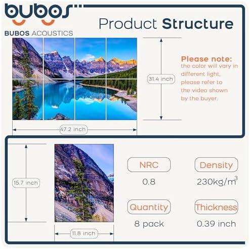 BUBOS 8 Pcs Art Acoustic Wall Panel,47.2”x31.4”Self Adhesive for Home Decor