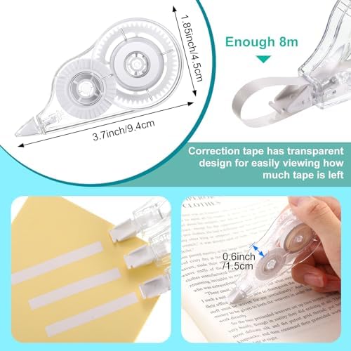 Nezyo 50 Count Clear Correction Tape, Back to School Supplies Transparent Correction Roller, Universal Correct Dispenser for School Office Teachers Students Corrector(White)