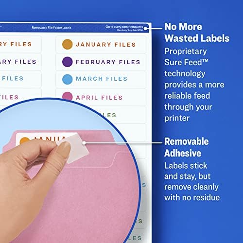 Avery Removable ID Labels, Sure Feed Technology, Removable Adhesive, 3-1/3" x 4", 5 Packs (6464)