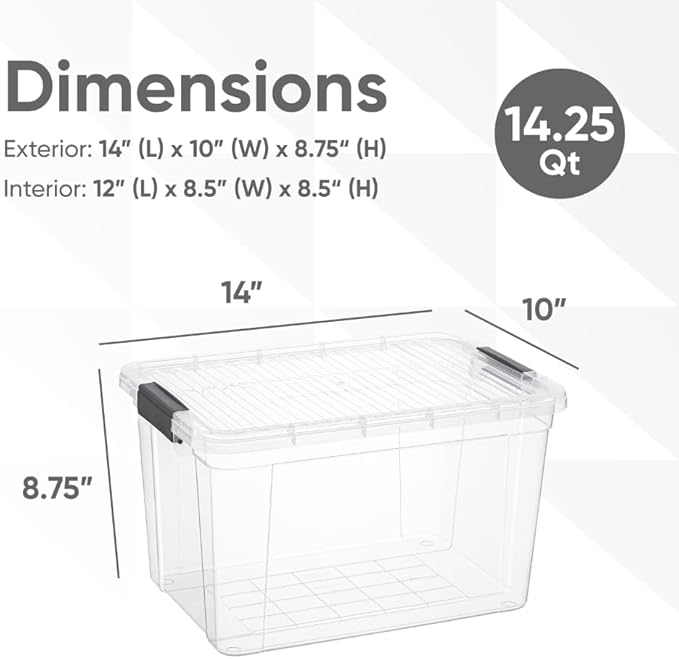 Superio Storage Bins with Lids, Clear Plastic Containers for Organizing, Stackable Totes, BPA Free, Odor Free, Organizer Boxes for Home, and Dorm (2 Pack, 14.25 Qt)