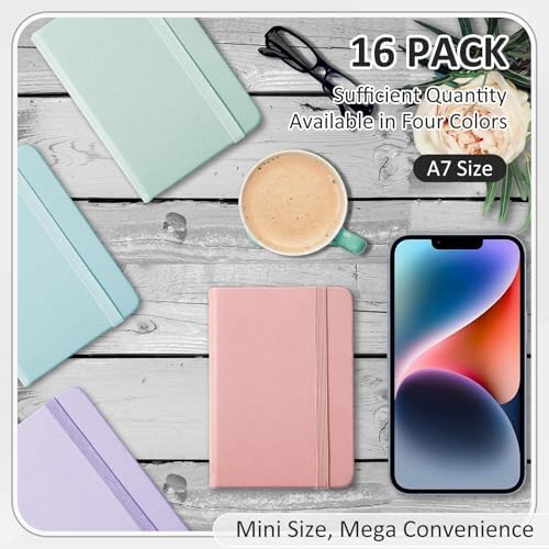 Ceenna 16 Packs Pocket Small Notebook Journals Mini Notebook bulk 192 Pages/96 Sheets Hardcover with Thick Lined Paper 3" x 4.4" A7 Small Notepad Pastel Color For Office Home Journey Supplies