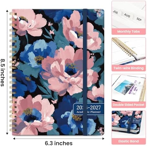 Planner 2026-2027, Monthly & Weekly Jul 2026-Jun 2027 Calendar Book | 6.3" x 8.5", Hardcover Spiral Planner with Tabs, School & Daily Pretty Agenda for Women, Students, Teachers, Velvet Garden