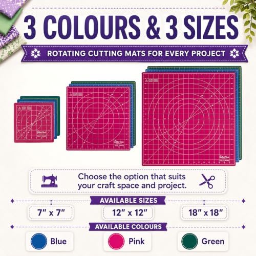 The Quilted Bear 12" x 12" Rotating Self-Healing Cutting Mat, Pink