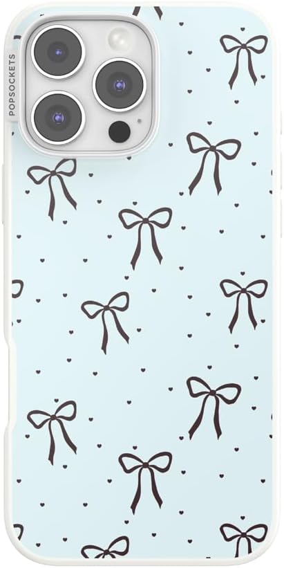 PopSockets iPhone 16 Pro Max Phone Case w/MagSafe Grip- Tiny Bows | Magnetic, Wireless Charging, Camera & Drop Protection, Bow, Phone, Women