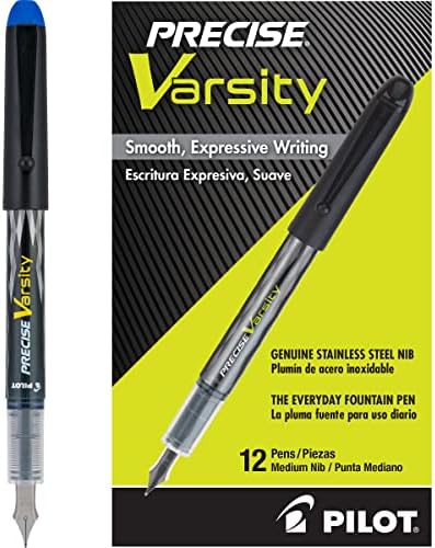 PILOT Precise Varsity Pre-Filled Fountain Pens, 1.0mm, Blue Ink, 12-Pack