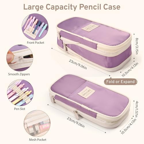DazSpirit 62PCS Aesthetic Stationery Set with Foldable Pencil Case, Purple