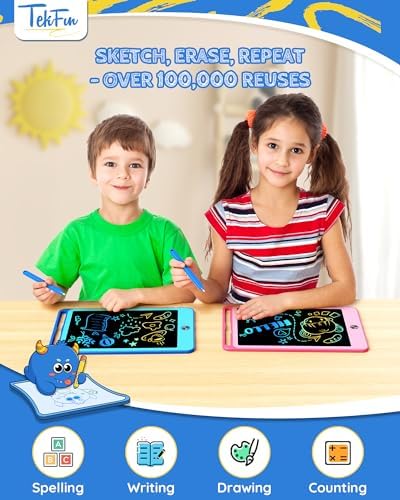 TEKFUN 2 Pack LCD Writing Tablet for Kids, 8.5 Inch Blue+Pink Doodle Board Drawing Board Drawing Tablet with Lanyard, Educational Kids Easter Christmas Toys Birthday Gift for Boys Girls 3-12 Years Old