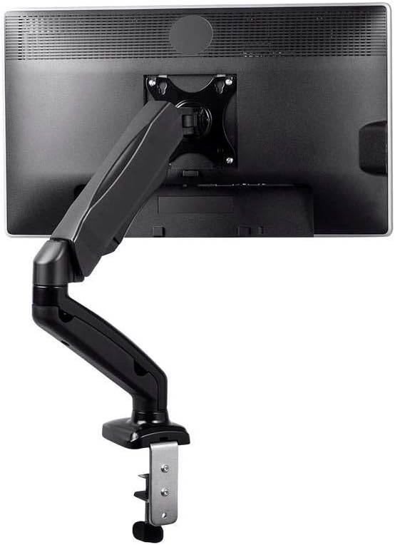 Monoprice Smooth Full Motion Single Monitor Adjustable Gas Spring Desk Mount - for Smaller Screens, Up to 27in Monitors, 14.3 LBS Display Weight, Black