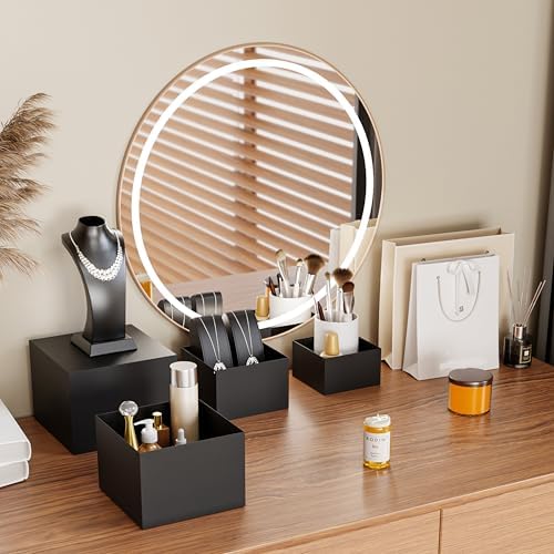 Metal Buffet Risers,4PCS Food Risers for Buffet Table 5in to 8in Display Stand with Mini Acrylic Signs for Catering Dessert Collectibles Jewelry Figures Show Matte Black Cube Boxes Nesting Risers with Hollow Bottoms