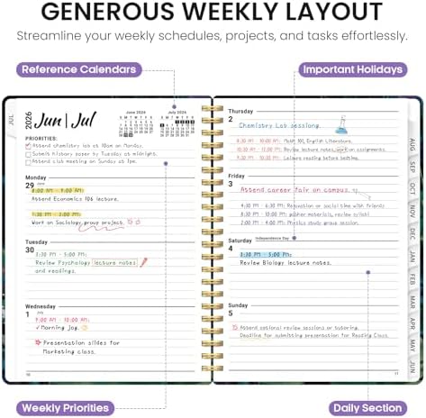 Planner 2026-2027, Monthly & Weekly Jul 2026-Jun 2027 Calendar Book | 6.3" x 8.5", Hardcover Spiral Planner with Tabs, School & Daily Pretty Agenda for Women, Students, Teachers, Shadow Garden